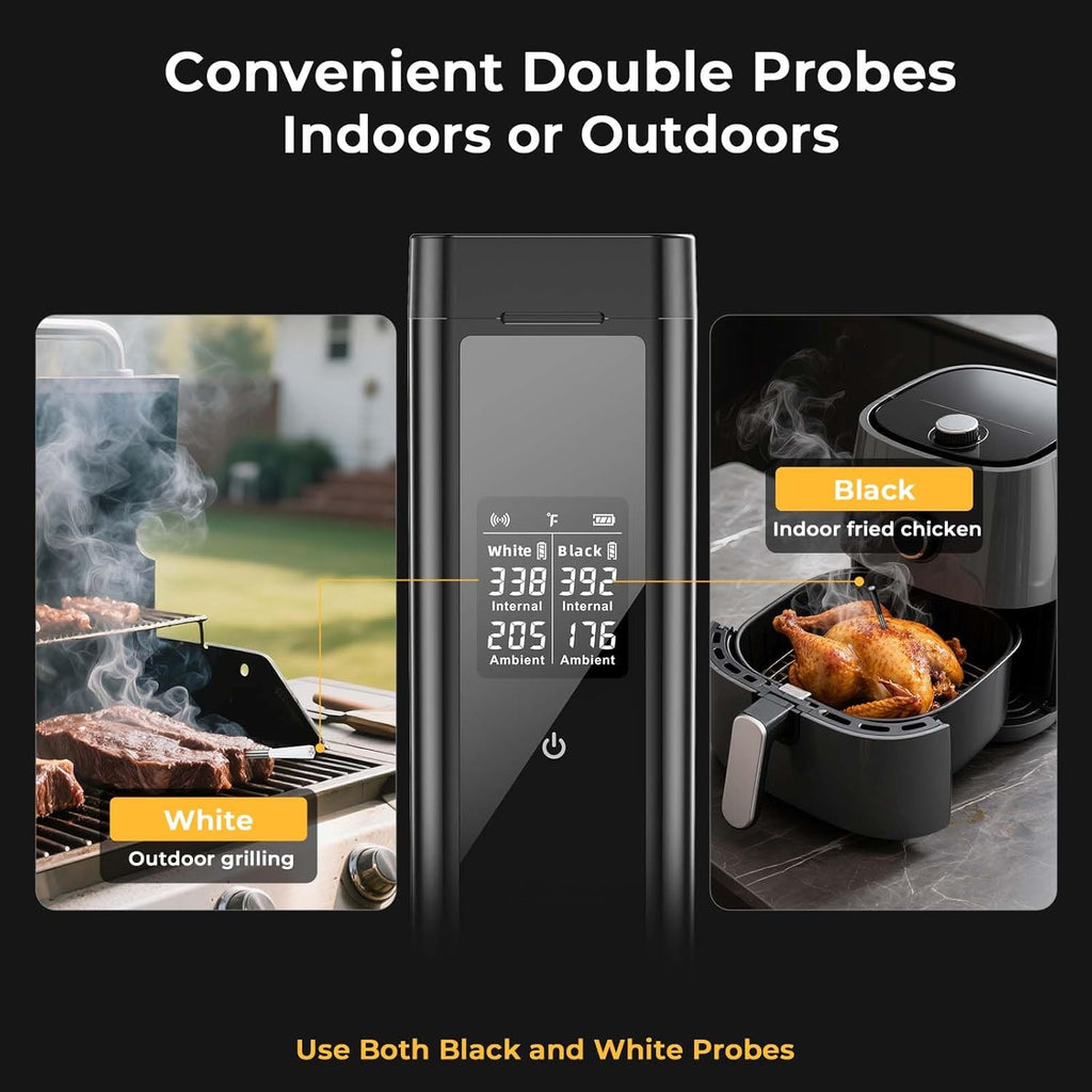 BlueSwan Bluetooth Meat Thermometer, 820 ft Range Smart Wireless Digital Food Thermometer with 2 Color Probes for Cooking, Grill, Smoker, Oven, Magnetic Design for Stocking Stuffers