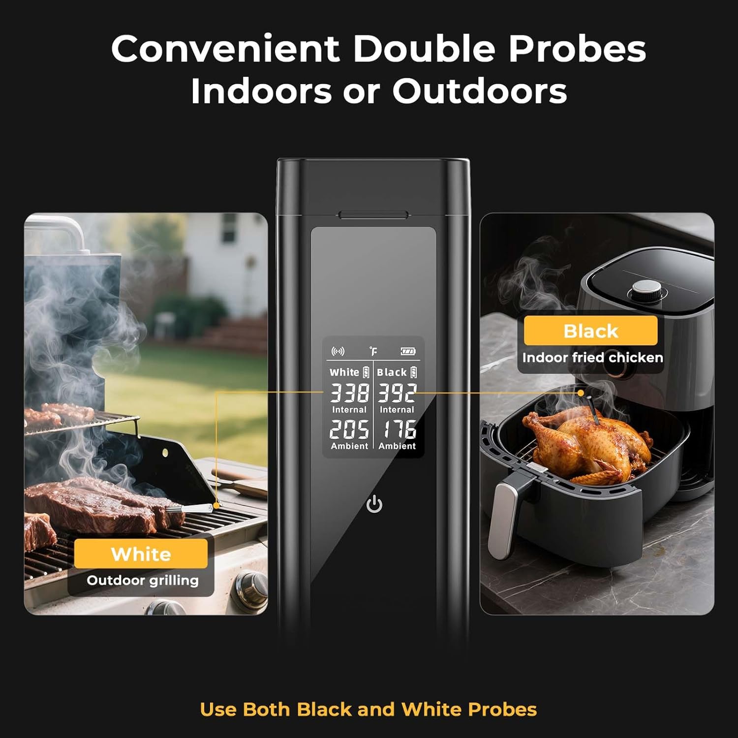 BlueSwan Bluetooth Meat Thermometer, 820 ft Range Smart Wireless Digital Food Thermometer with 2 Color Probes for Cooking, Grill, Smoker, Oven, Magnetic Design for Stocking Stuffers