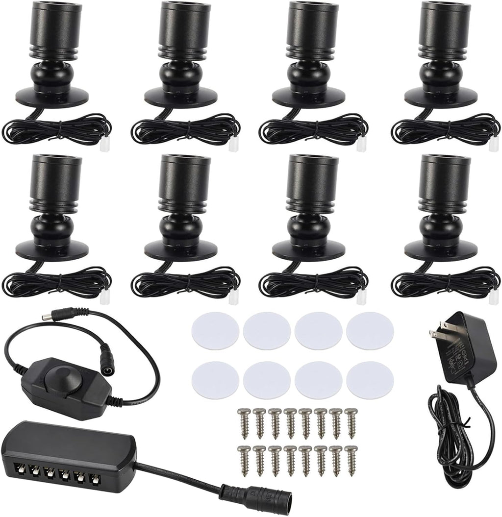 YaeCCC Dimmable LED Mini Spotlight Jewelry Showcase Display Lights Black Shell Surface Mount (Pack-8,Daylight 6400k)