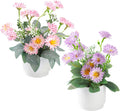 2-Piece Artificial Mums Set & Silk Flowers| Fake Flowers Indoor Planters for Living Room, Bedroom, Bathroom & Office Decor | Boho Style Artificial Plants & Flowers Decor