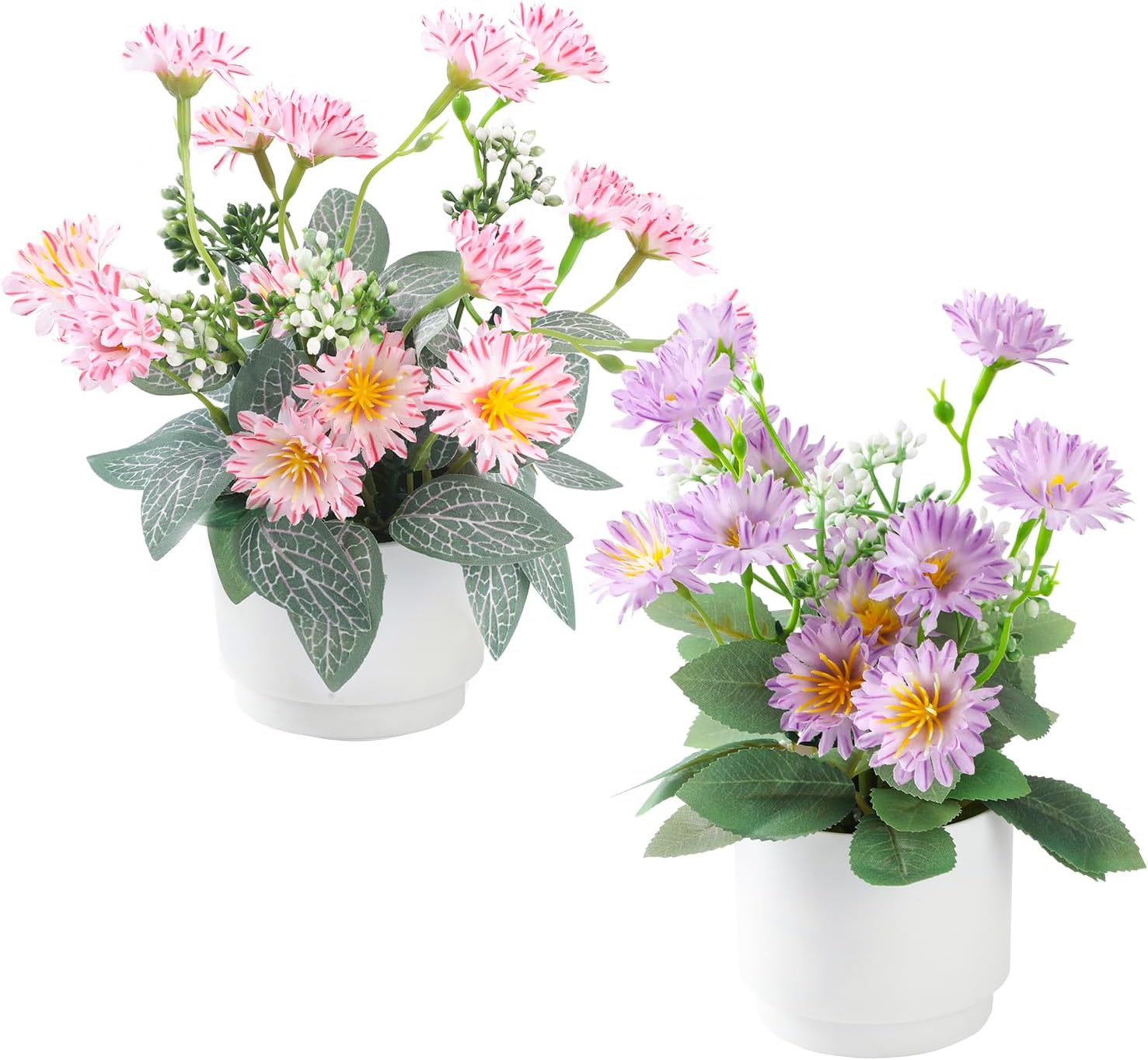 2-Piece Artificial Mums Set & Silk Flowers| Fake Flowers Indoor Planters for Living Room, Bedroom, Bathroom & Office Decor | Boho Style Artificial Plants & Flowers Decor