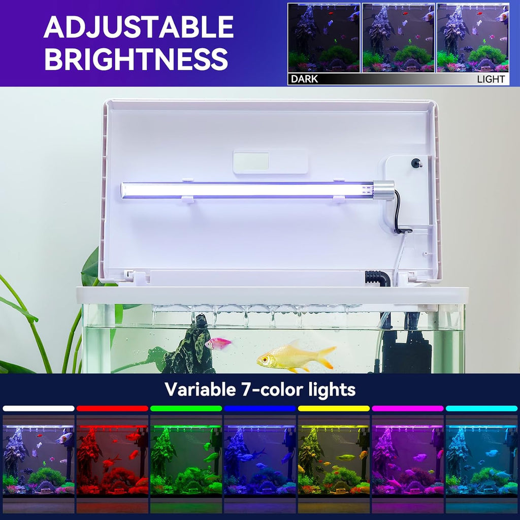 6 Gallon Fish Tank Kit with Auto On/Off Timer, 7-Color LED Light, Dimmable Brightness, Ultra Clear Glass & Effective Filtration – Great for Bettas