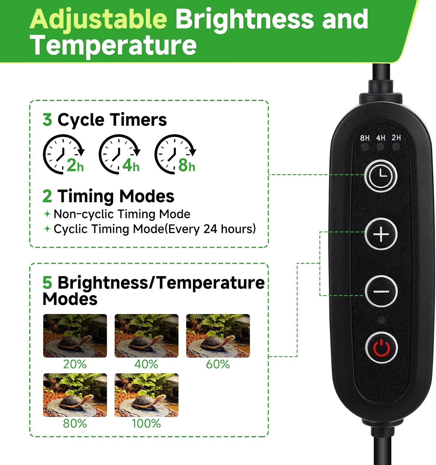 Reptile Heat Lamp Turtle Basking Light Bulbs with Cycle Timer, 360° Rotatable Dimmable Aquarium UVA UVB Reptile Light Bearded Dragon Tank Accessories 2 Pack Heat Bulbs for Turtle Lizard Snake Cage