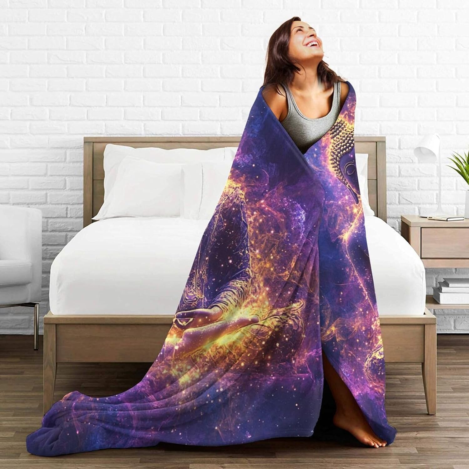 Buddha Statues Blanket Buddha Zen Throw Blanket Purple Flannel Stuff Merch Cozy Decor Fleece Plush Fuzzy Warm Soft Lightweight Bedding Gifts for Lover Girls Women Men Boy Couch Sofa 80"X60"
