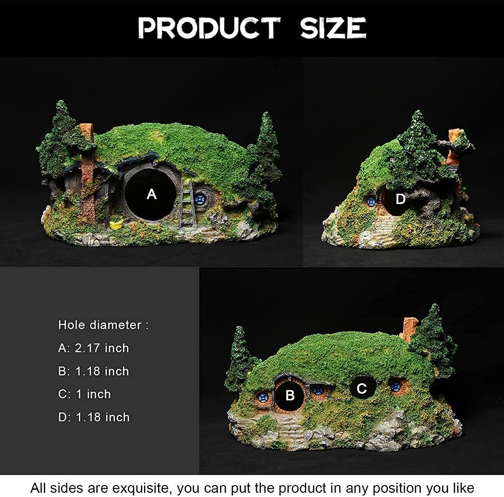 Hobbit Fish Tank Decorations Reptile House Hidden Hole Landscaping for Aquarium and Reptiles Decorations Mini Garden Decorating Two Sizes (L)