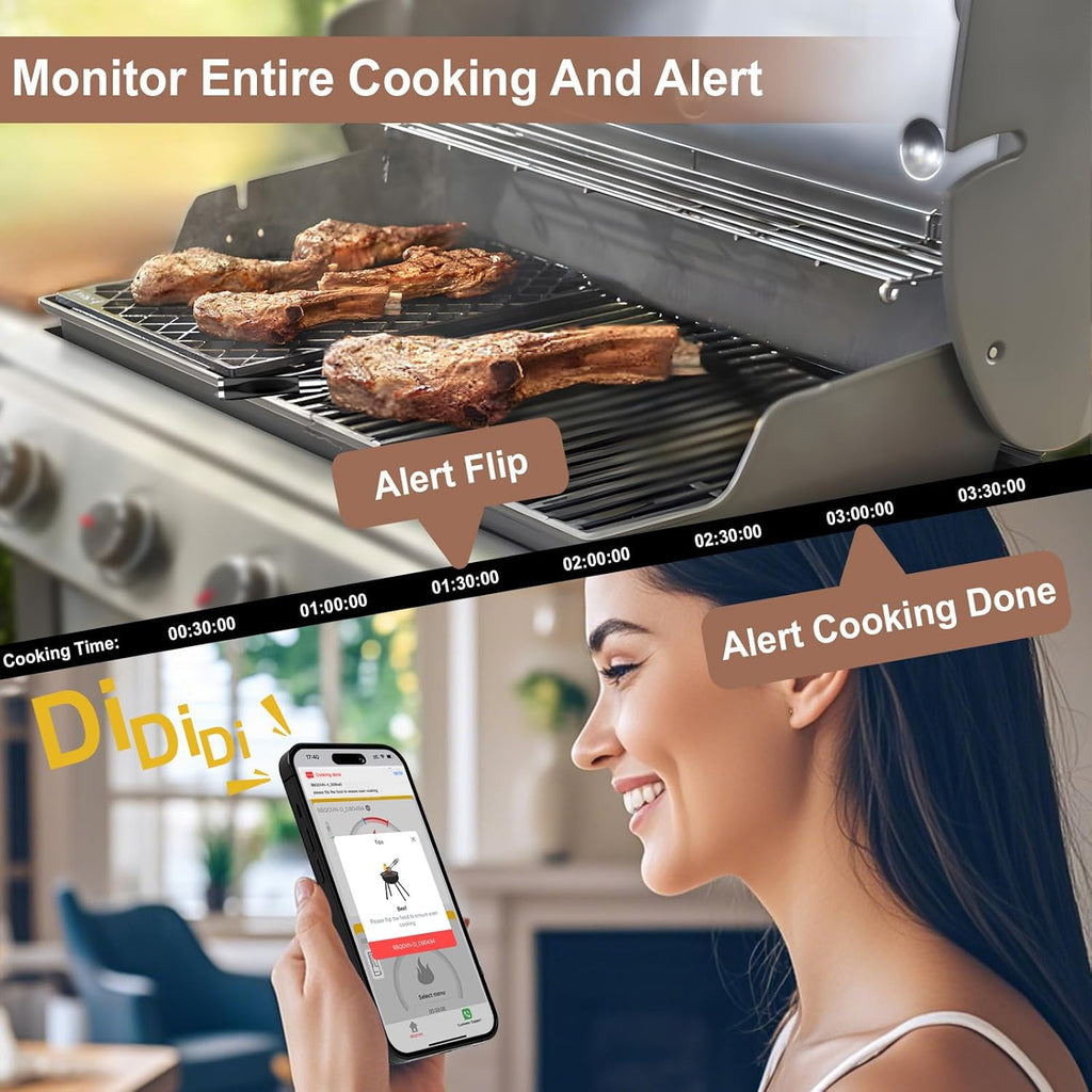 WiFi Sub-1G Wireless Meat Thermometer Unlimited Range, Check Temp Anywhere,7 NIST Certified Sensors with Ambient Temp, Monitor for BBQ, Grill, Oven, Smoker, Air Fryer (Black)