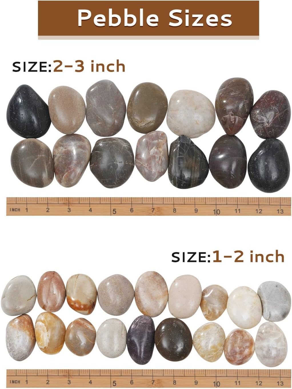 40 lbs River Rocks Pebbles 1-2 Inch Polished Decorative Stones Natural Pebbles for Plants,Aquarium Gravel,Vase Fillers,Zen Garden & Succulent Bowl - Smooth Indoor/Outdoor Landscaping Stones
