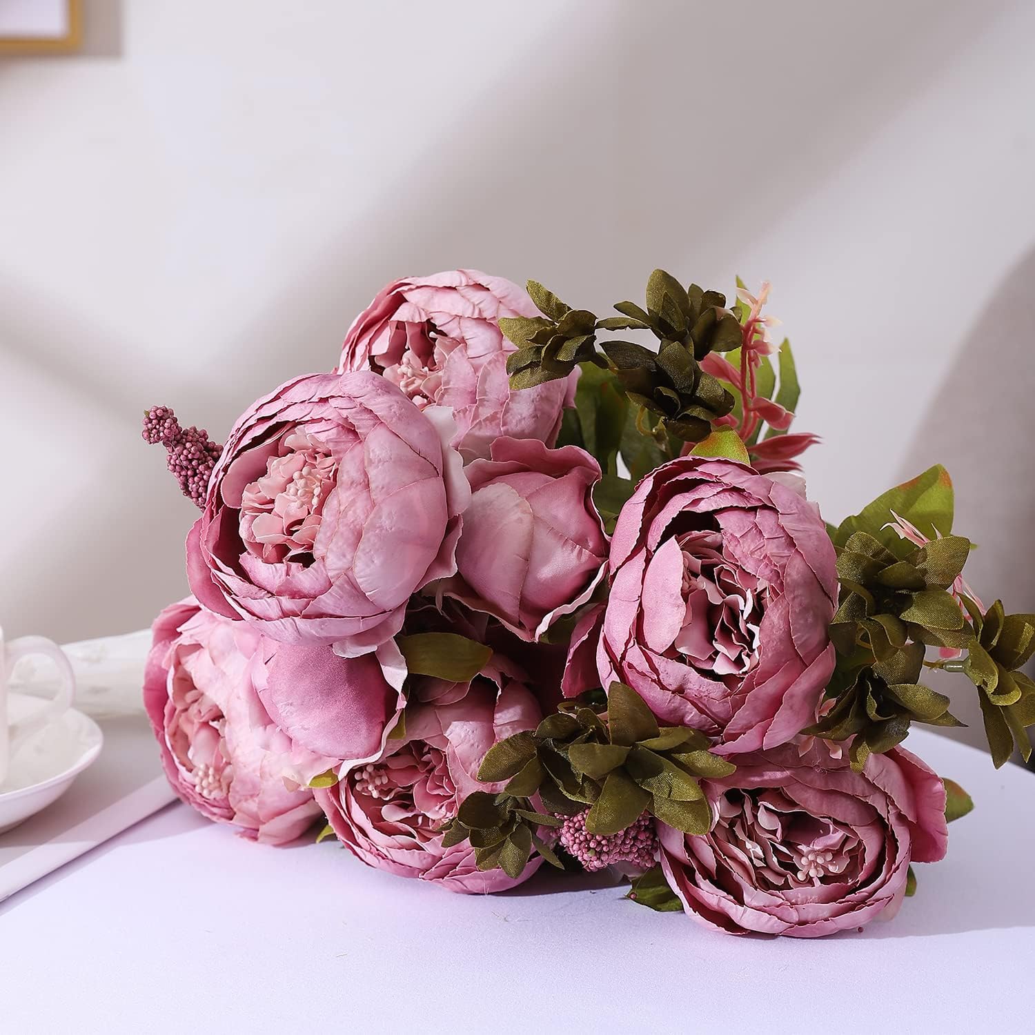 Duovlo Fake Flowers Vintage Artificial Peony Silk Flowers Wedding Home Decoration,Pack of 1 (Sweetened Bean)
