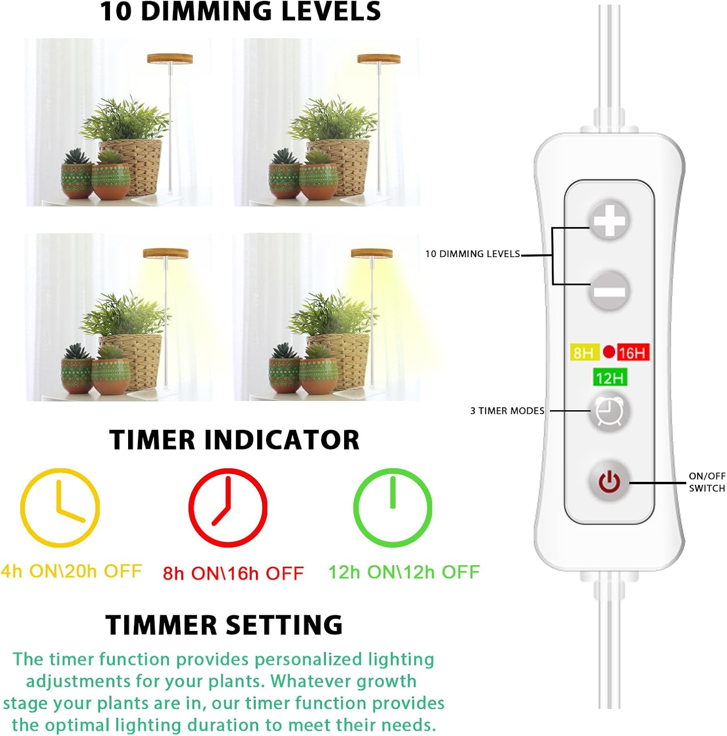 yadoker Halo Plant Grow Light,yadoker LED Growing Light Full Spectrum for Indoor Plants,Height Adjustable, Automatic Timer, 5V Low Safe Voltage,Idea for Small Plants