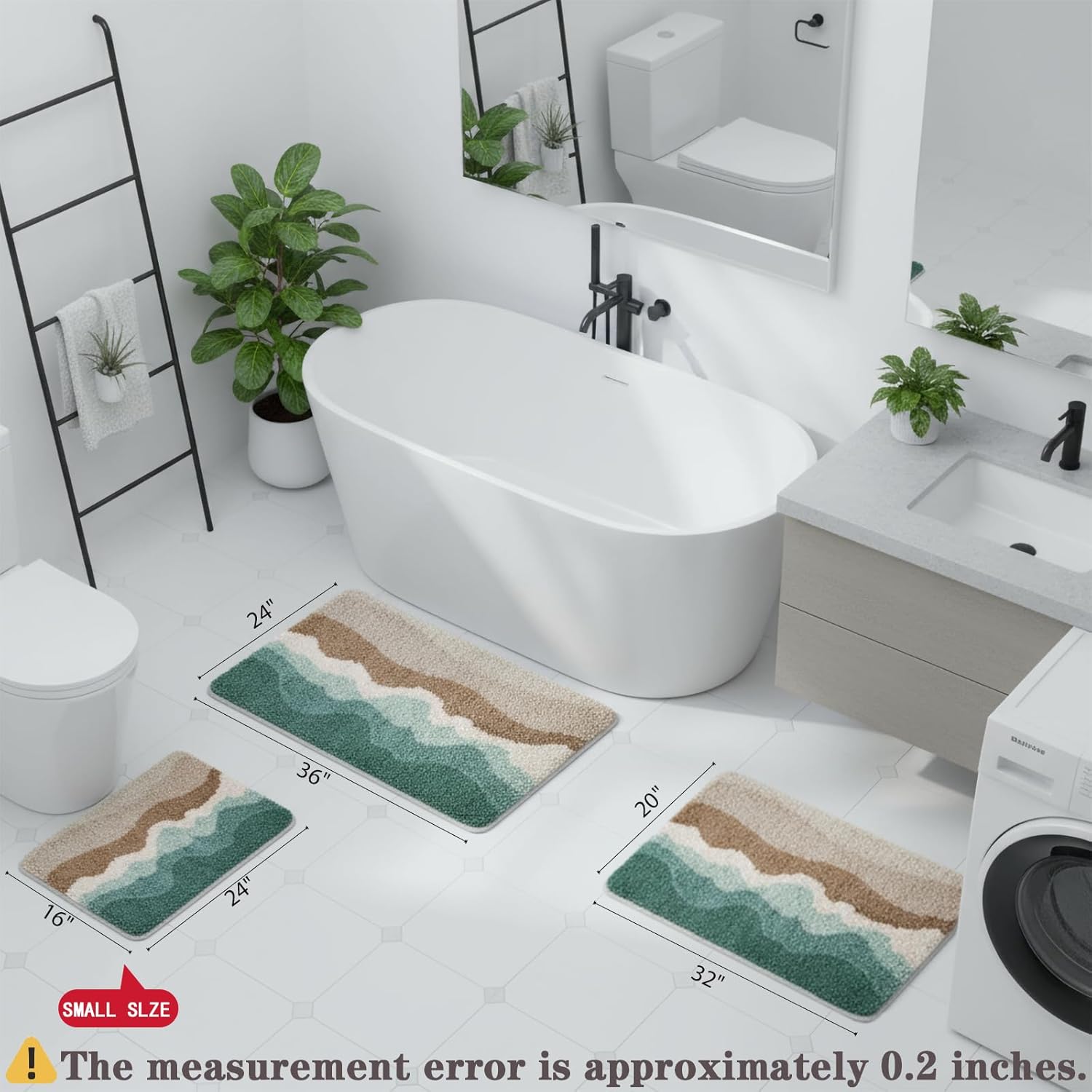 Microfiber Bathroom Rugs, Absorbent Soft Shaggy Carpet Floor Mats for Shower Tub Sink Toilet, Non-Slip Plush Carpet Floor Mats for Living Room Bedroom Kitchen ，Green，32 X 20 Inches
