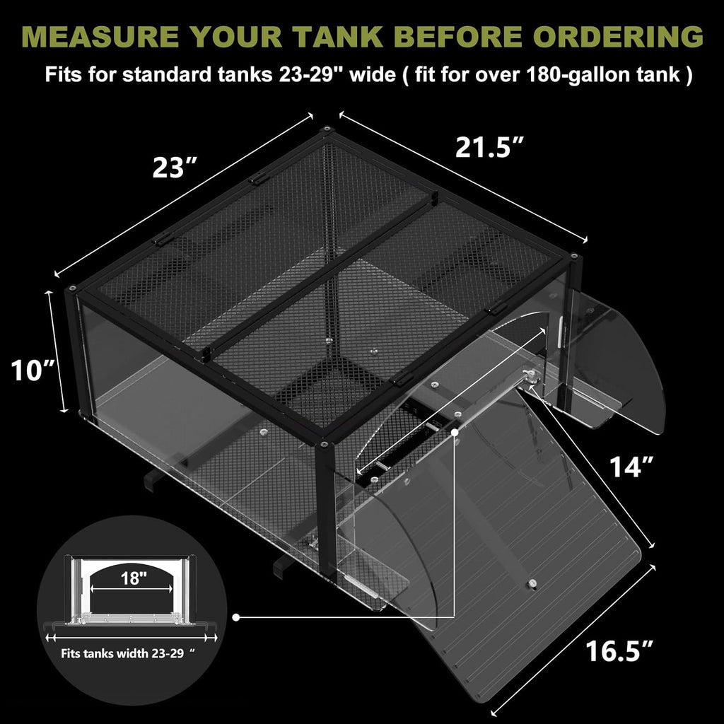 XXL Turtle Basking Platform for Aquatic Turtles, Extra Extra Large for over 180 Gallon Tank, Fits 23-29'' Wide Aquarium, Acrylic Turtle Topper &Dock Tank Accessories, Non-Slip Ramp&Escape-Proof Design