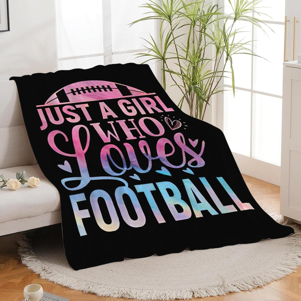 Just A Girl Who Loves Football Throw Blanket Sports Print Throw Blankets Gifts for Couch Sofa Bed Stuff Decor Soft Cozy Fleece Plush Warm Flannel Bedding for Lover 40"x50"