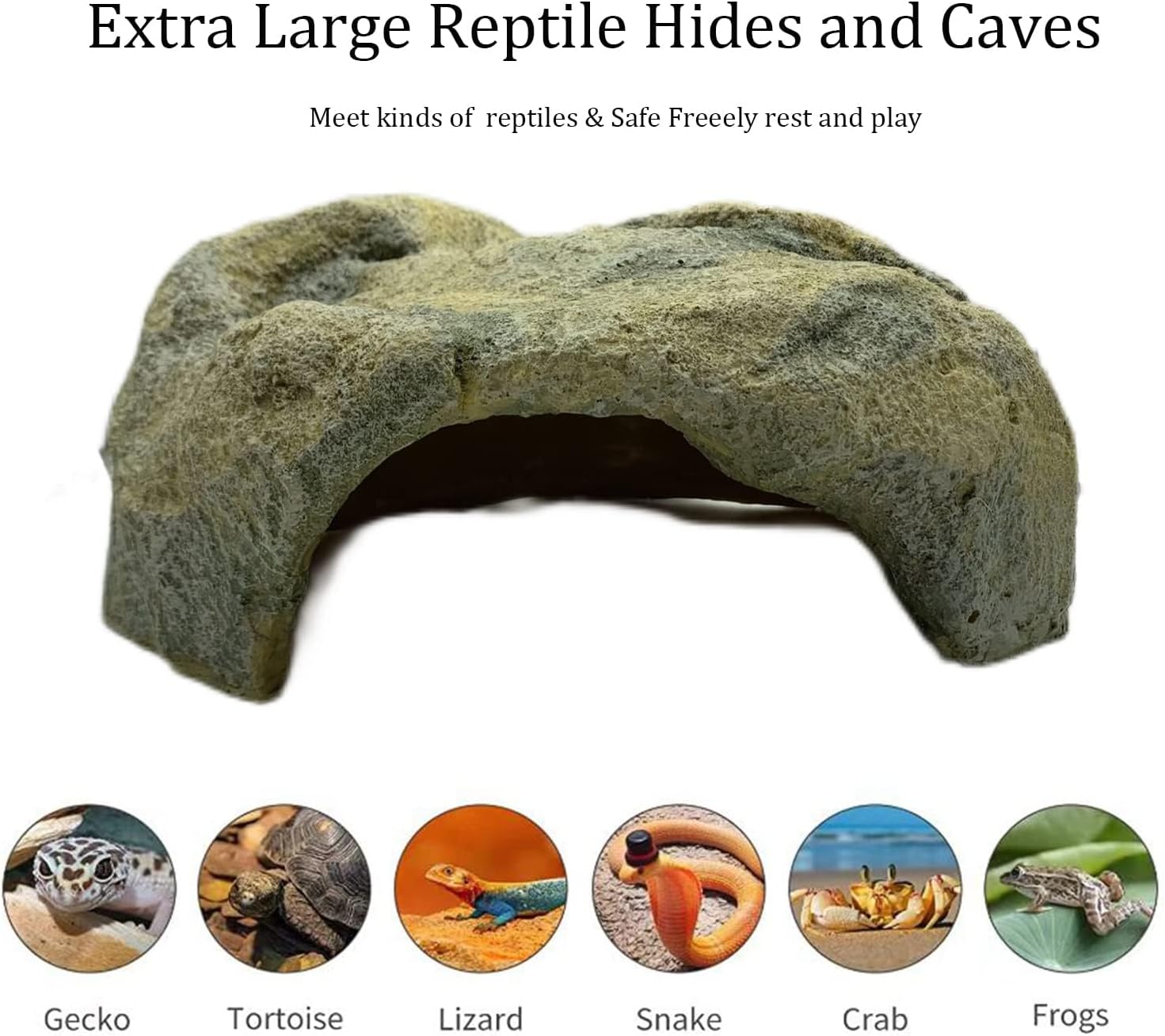 Extra Large Reptile Hide - Resin Snake Caves for Ball Pythons, Simulation Rock Hideout for Habitat, Lizard, Leopard Gecko, Bearded Dragon - Yellowish-Brown