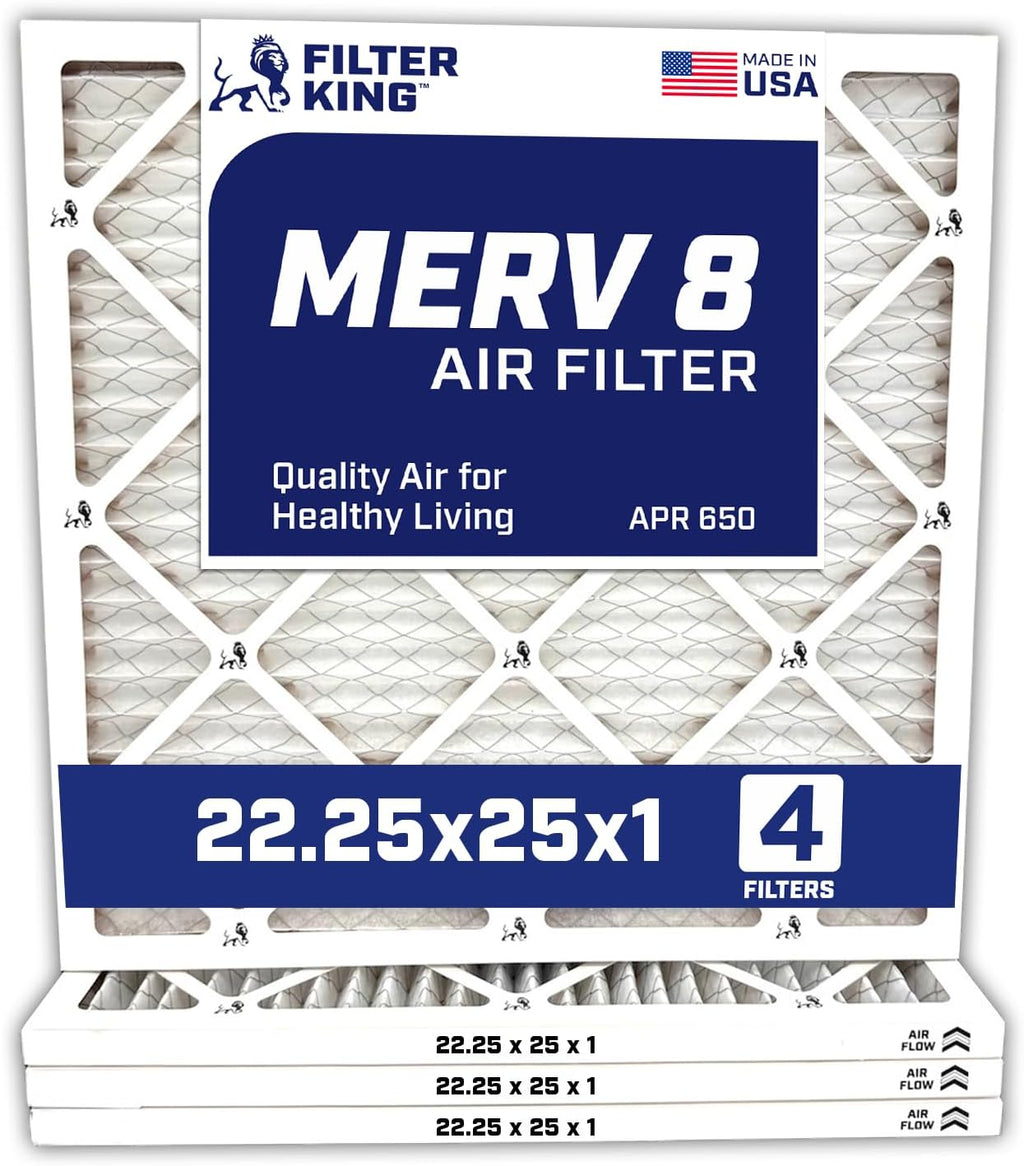Filter King 22.25x25x1 Air Filter | 4-PACK | Carbon MERV 8 HVAC Pleated A/C Furnace Filters | MADE IN USA | Actual Size: 22.25 x 25 x .75"