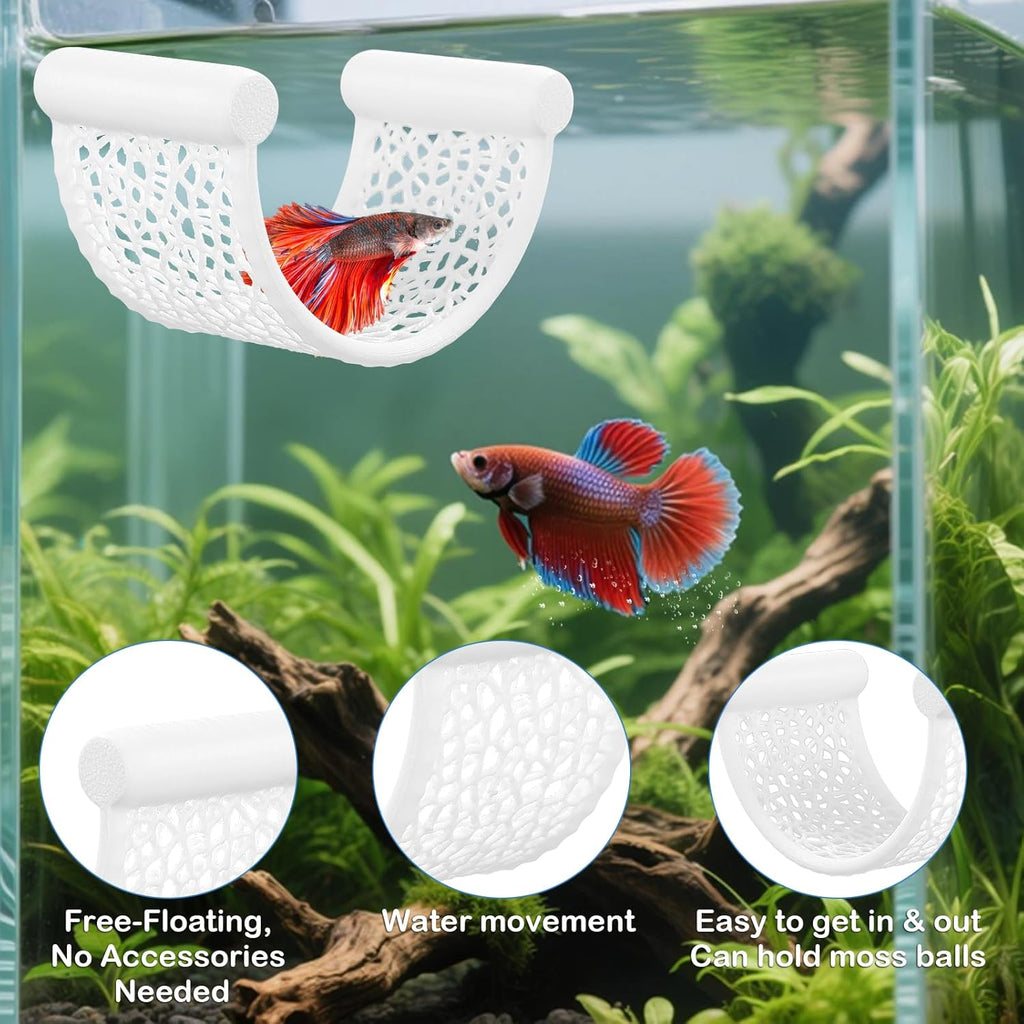 2 Pack Floating Betta Hammock Leaf Bed – Resting Platform for Betta Fish, Shrimp & Small Fish | Compact Aquarium Decor for Nano Tanks, Low Flow Aquariums & Aquascape Setup (White)