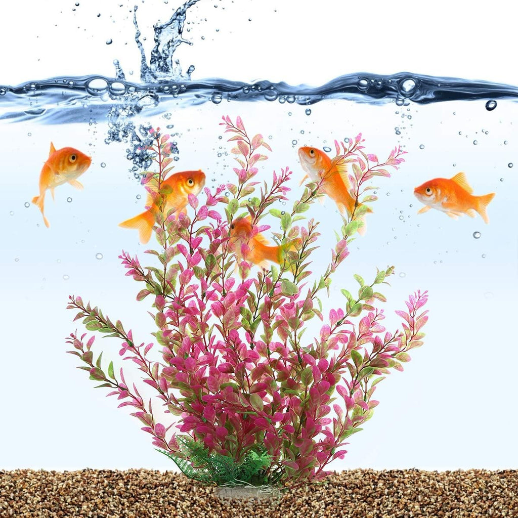 18" Plastic Water Plant for Aquarium Fish Tank Ornament, Rhodo Red