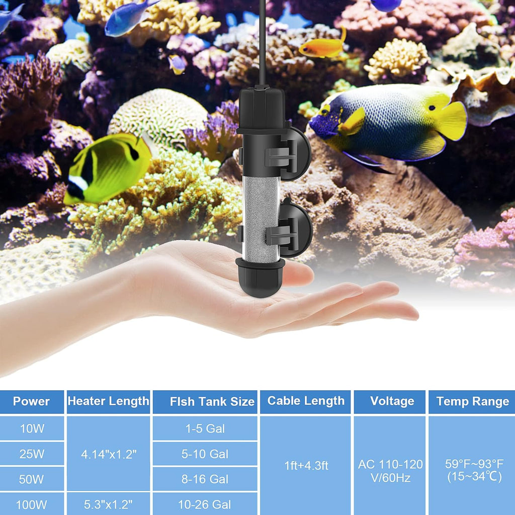 hygger Small Aquarium Betta Heater, Submersible Fish Tank Heater 10W/25W/50W/100W with LED Digital Display, Suitable for Marine Saltwater and Freshwater up to 5/10/16/26 Gallon