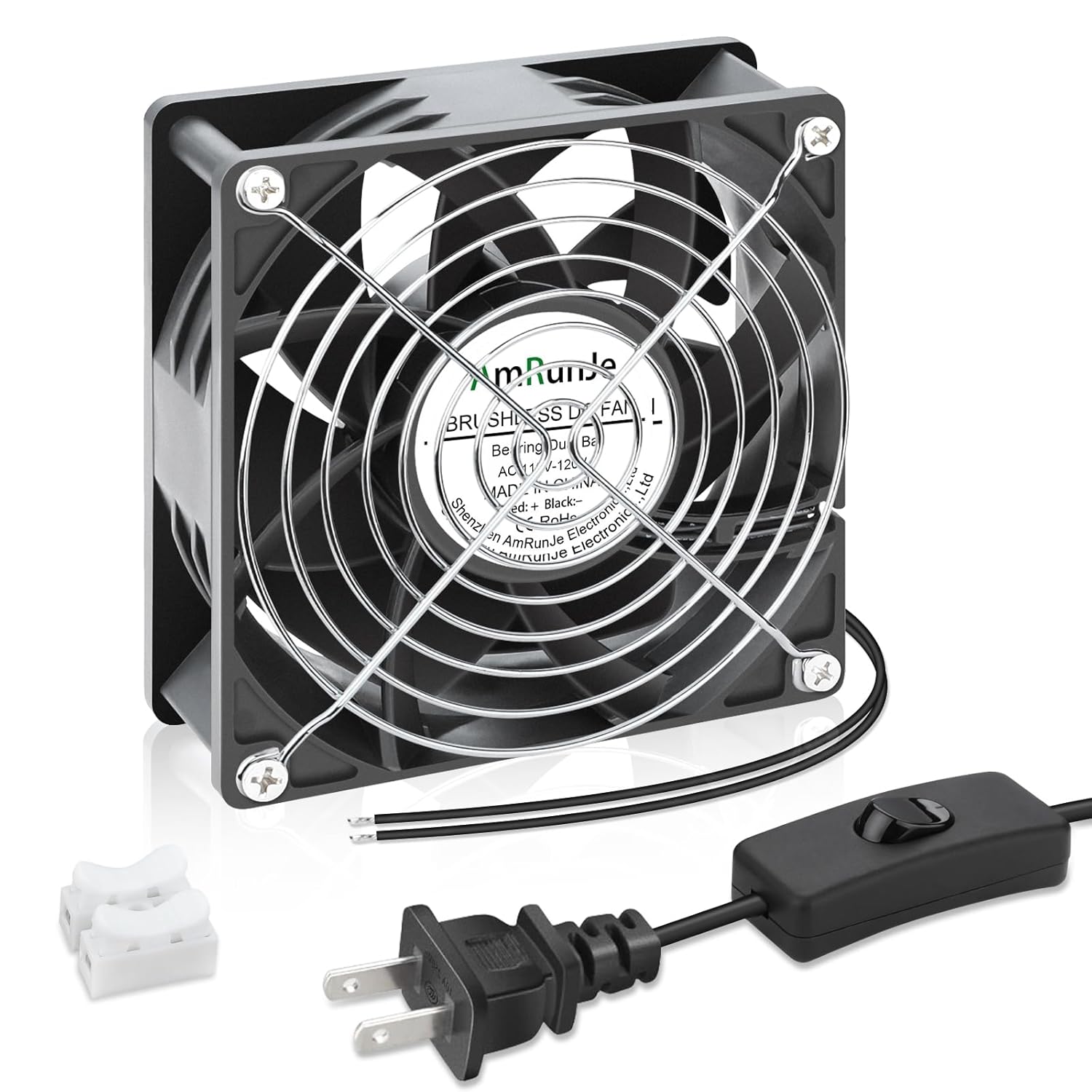 EC Muffin Axial Fan with Plug 120mm x 38 mm High Airflow AC Cooling Fan 110V 115V 120V 220V 240V Dual Ball Bearing for Window Xbox Aquarium Cabinet Soldering Cooling Exhaust*
