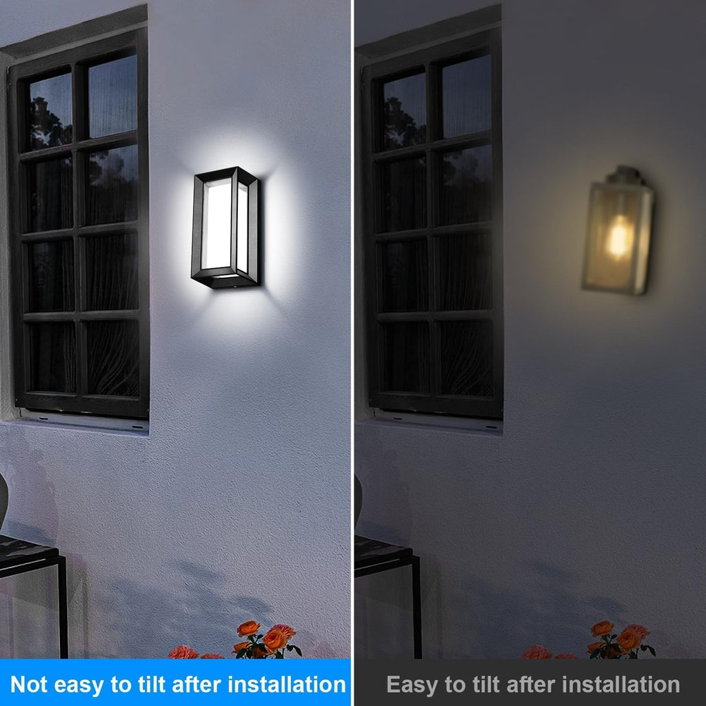 ledmo Outdoor LED Wall Porch Light, 1800LM 6000K Modern Sconce Light Fixture, 18W IP65 Waterproof Anti-Rust Wall Light, Frame Exterior Wall Lights for Patio, Yard, Garage, House, 4 Pack