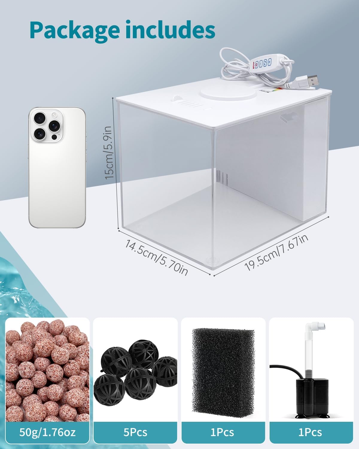 Fish Tank Betta Starter Kit 1 Gallon Desktop Small Aquarium Kit with LED Light and Filter Media & Water Pump– Compact Aquarium for Betta Fish, Small Fish, Shrimp, or Plants
