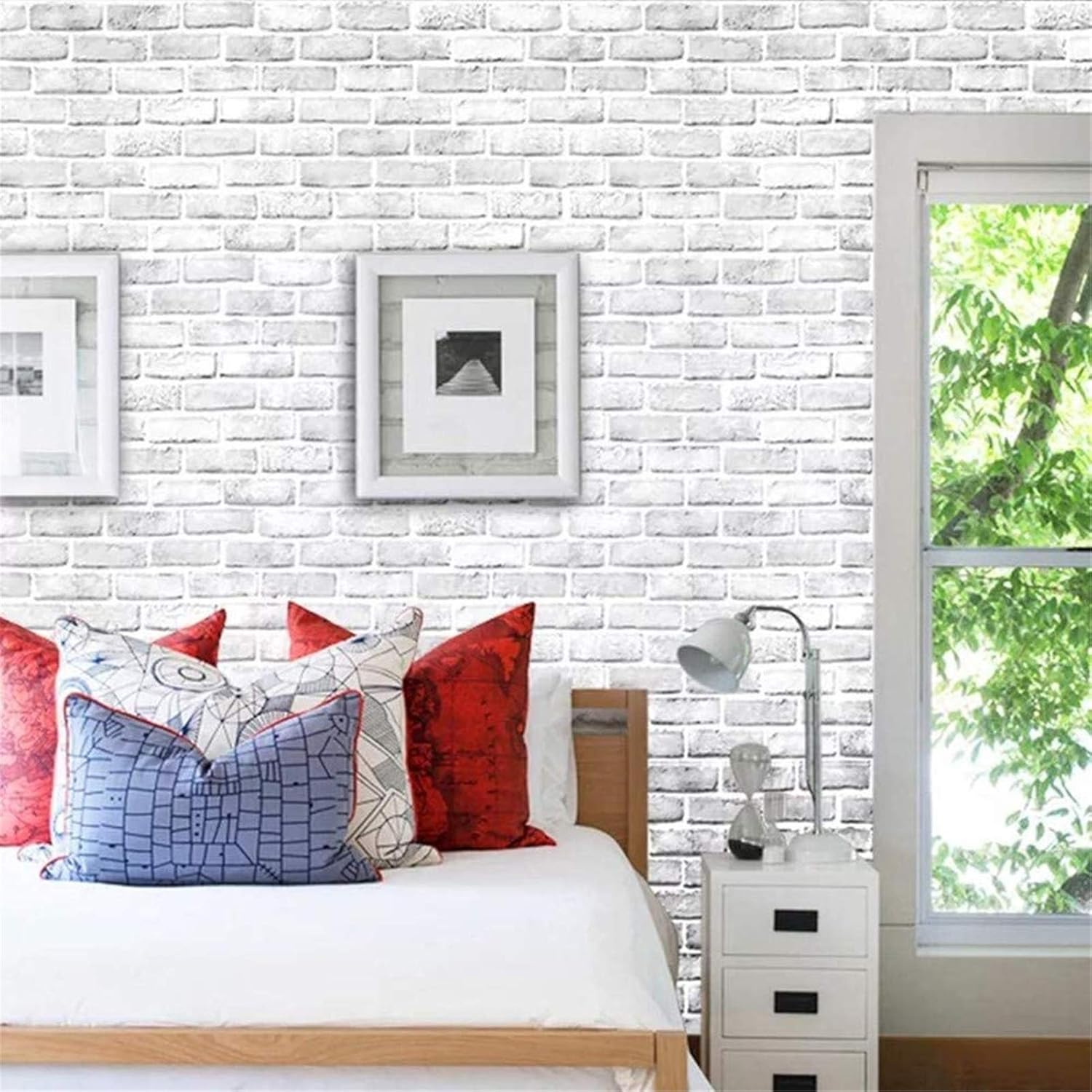 Yancorp 10ft White Gray Brick Wall Paper Peel and Stick Wallpaper Brick Vinyl Wrap,Self-Adhesive Paper Backsplash Kitchen Living Room
