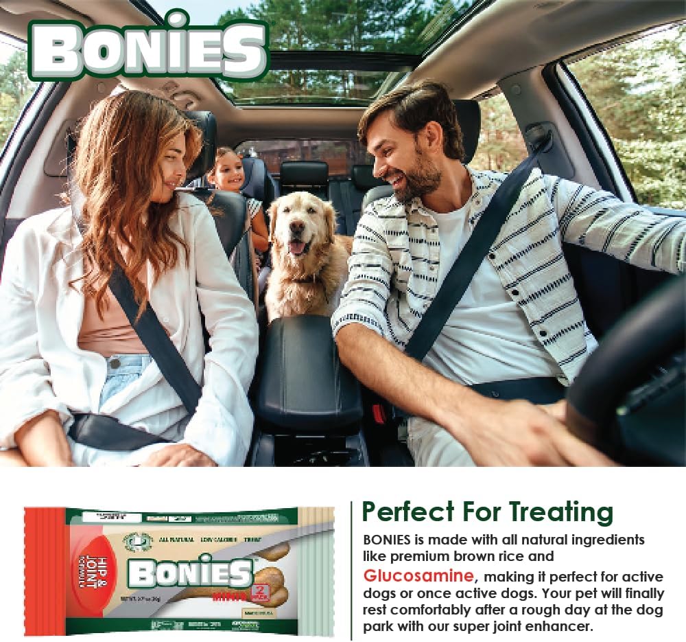 Bonies Natural Hip & Joint Formula Medium-Sized Single Bone, Glucosamine & Omega Fatty Acids, Fresh Breath, Clean Teeth, Low Calories, Chicken Flavor, [Medium Dog], 1 Bone