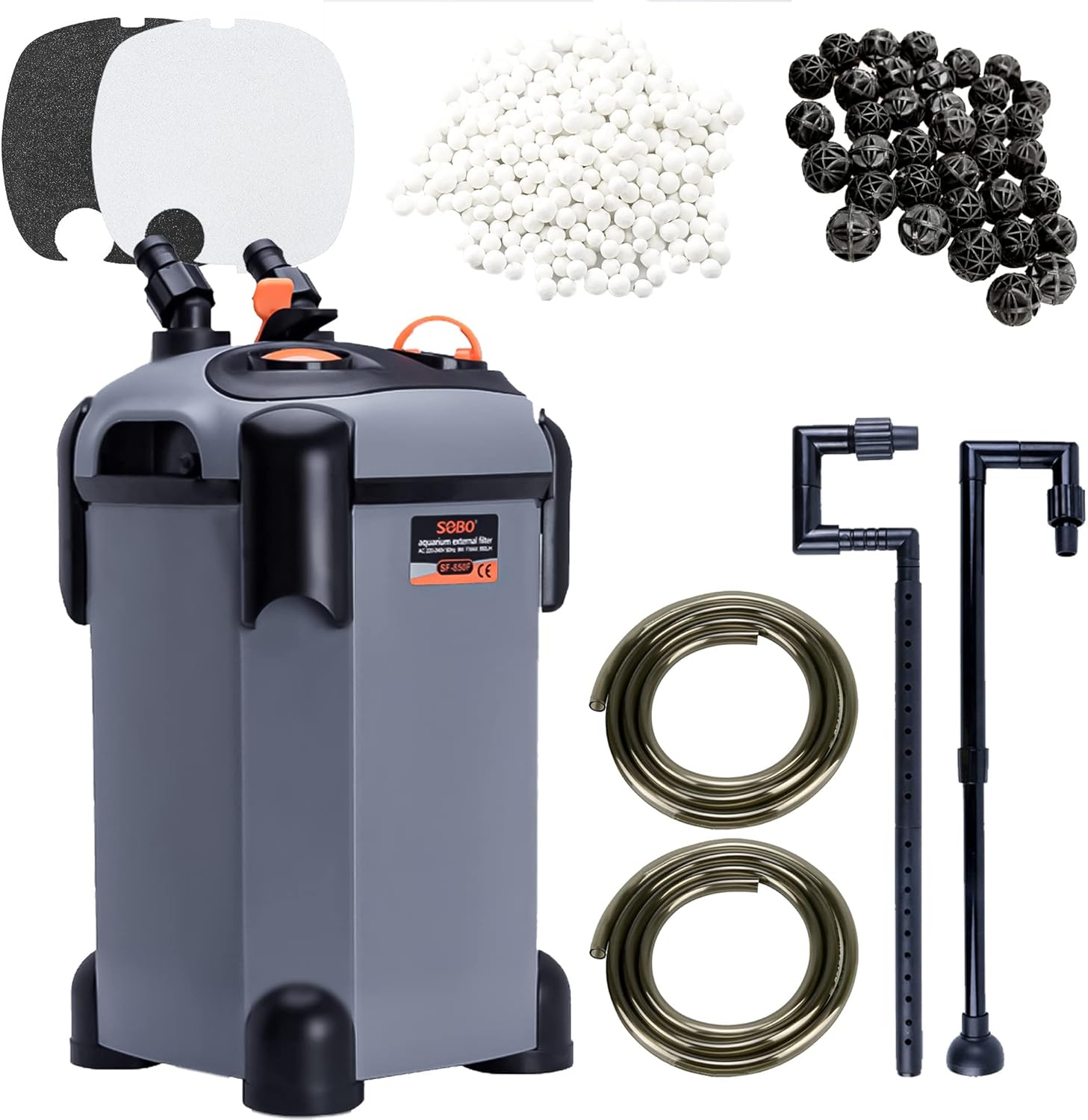 SUNWEN Aquarium External Ultra-Quiet Canister Filter, Fish Tank Water Circulation Filter with Filter Media 171/225/266/317/397GPH