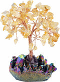 mookaitedecor Citrine Crystal Tree, Quartz Cluster Rainbow Titanium Crystals Base Bonsai Money Tree for Wealth and Luck