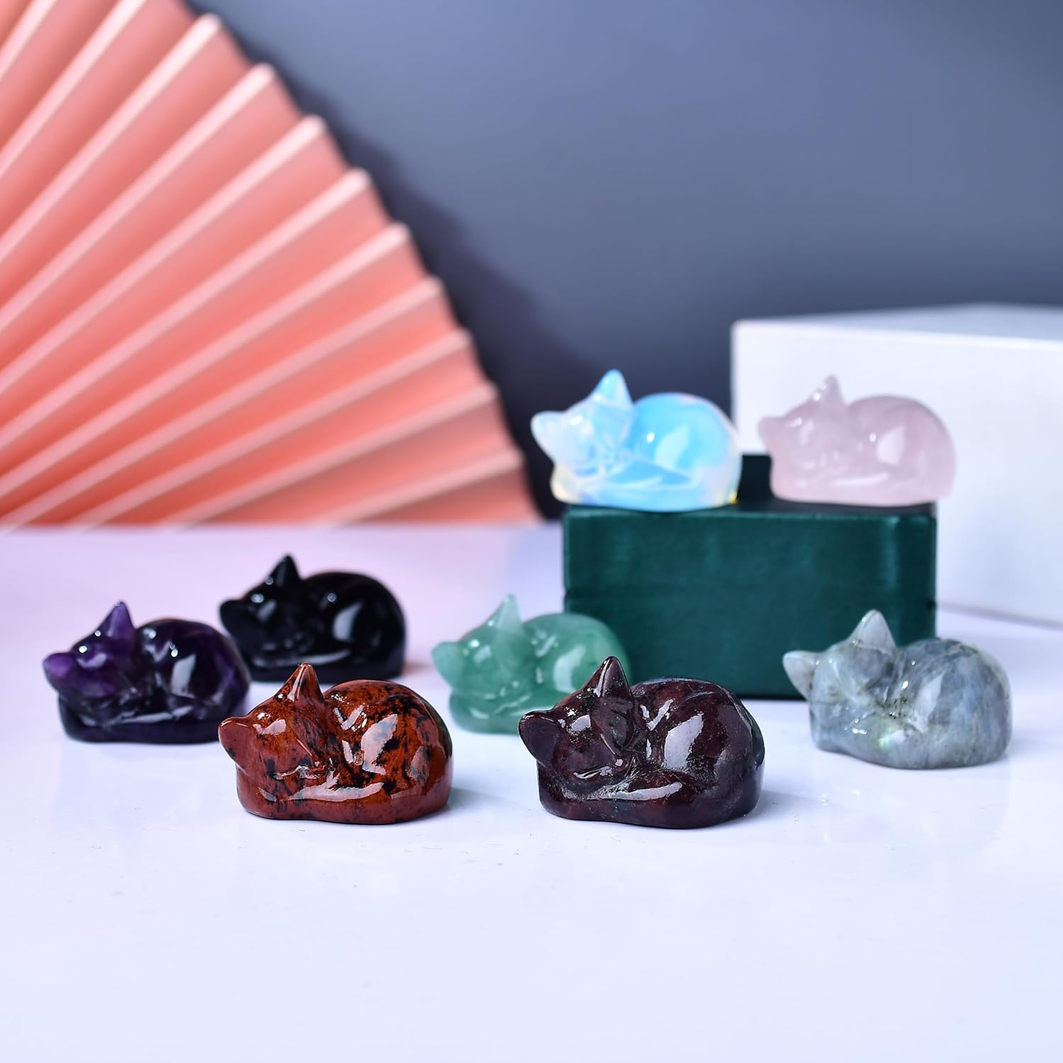 Natural Red Obsidian Cat Crystals Decor Sleeping Cat Statue Healing Crystal Polished Gemstones Bedroom Office Desk Home Decoration A Lucky Decoration