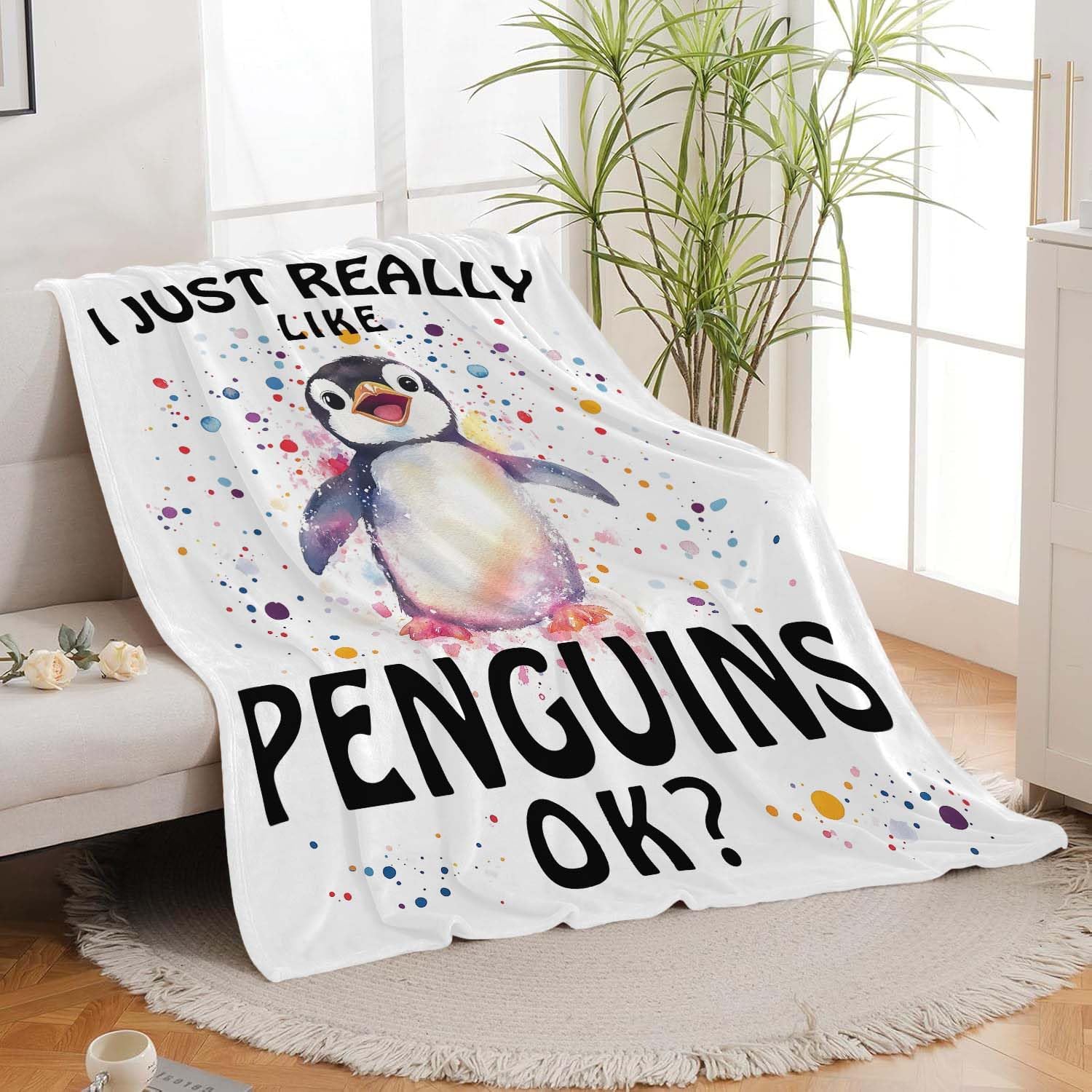 Penguin Blanket Cute Penguin Throw Blanket Gifts for Girls Boys Kids Women Men Adults Super Soft Cozy Plush Fluffy Fuzzy Fleece Blanket Home Decor 60''X80''