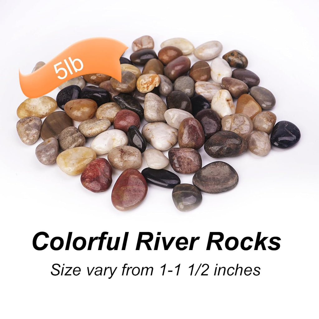 5 Pound Decorative Rocks for Planters, 1"- 1 1/2", Pebbles for Indoor Plants, Vases, Polished Stones for Garden and DIY Decor
