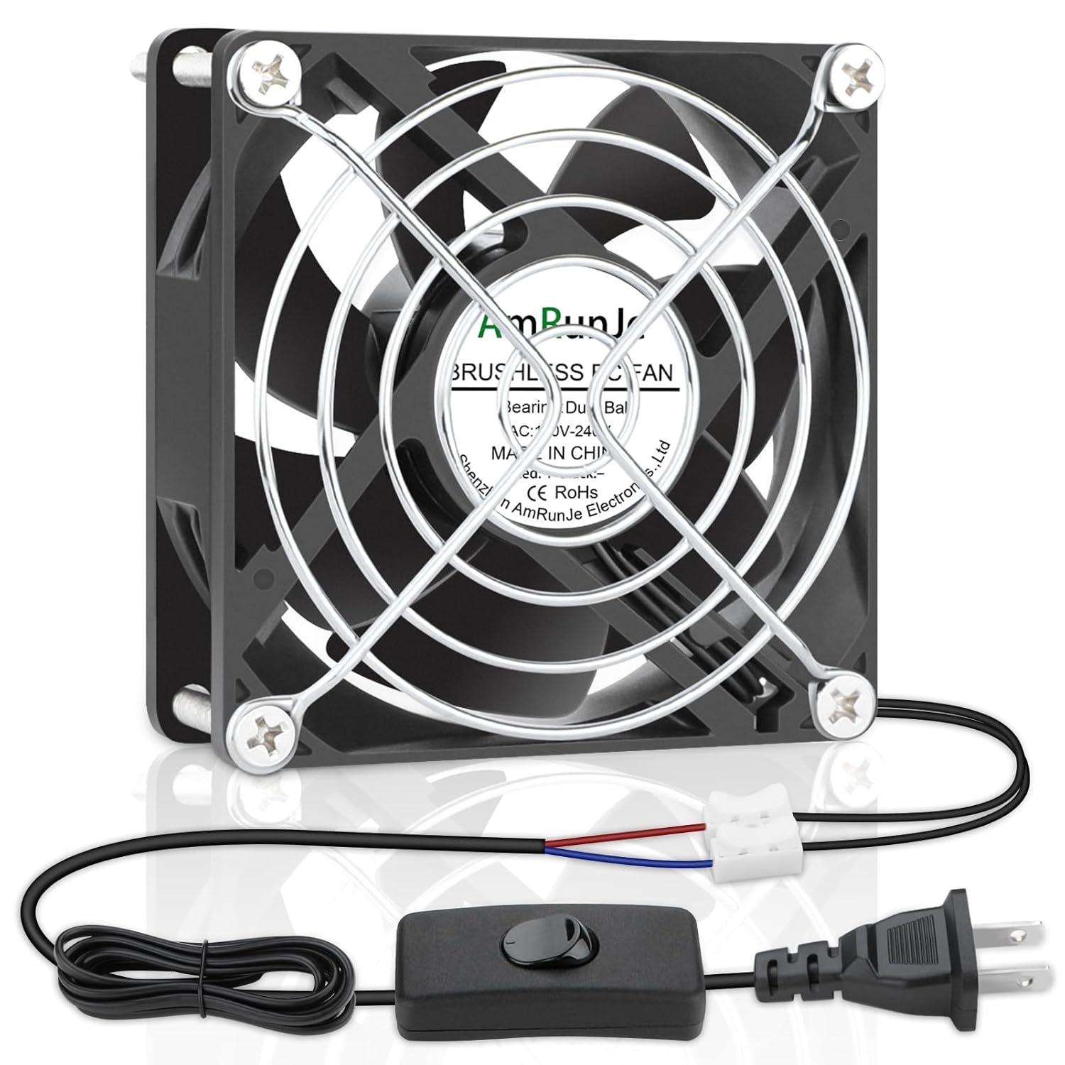 EC Axial Cooling Fan 80mm x 25mm AC 110V 120V 220V 240V Ball Bearing Low Watt for PC Case, Projector, Cabinet, RV Refrigerator Ventilation Cooling