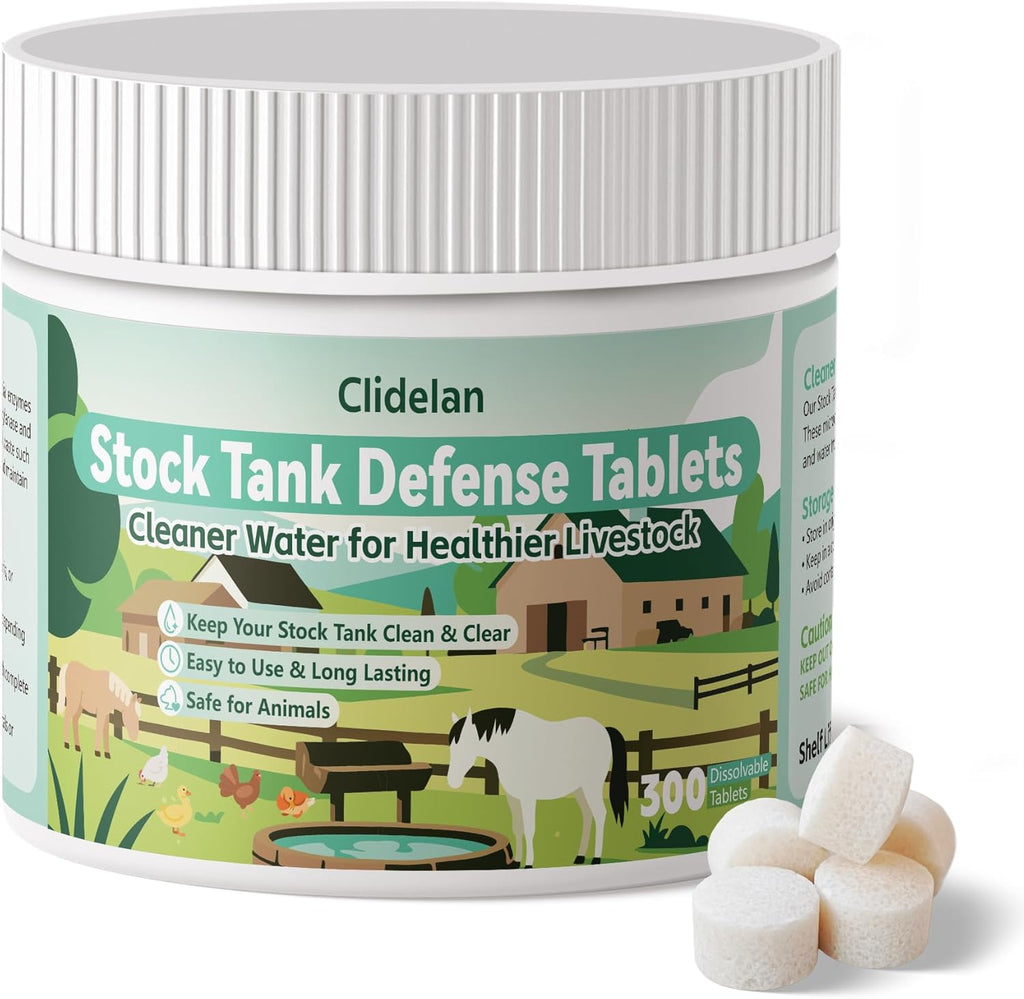 Stock Tank Defense Tablets–Stock Tank Clarifier for Livestock Water Troughs–Dissolves Sludge, Cleans Drinking Tanks, Improves Water Quality–Safe & Easy for Horses, Cattle, Goats & Chickens, 300Count