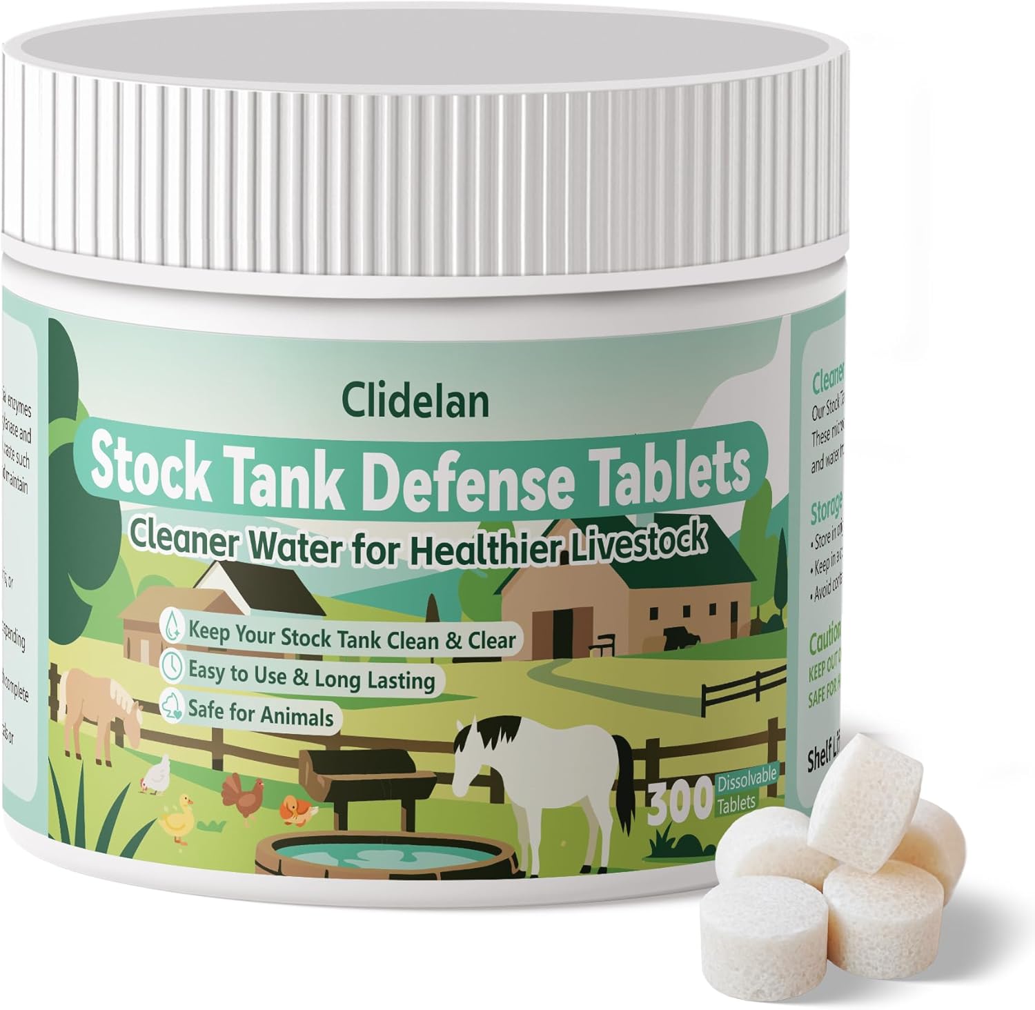 Stock Tank Defense Tablets–Stock Tank Clarifier for Livestock Water Troughs–Dissolves Sludge, Cleans Drinking Tanks, Improves Water Quality–Safe & Easy for Horses, Cattle, Goats & Chickens, 300Count