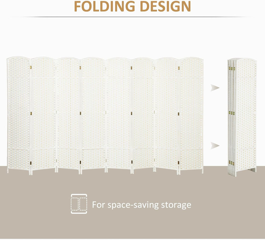 HOMCOM Room Divider, 8 Panel Folding Privacy Screen, 5.6' Tall Freestanding Wall Partition for Home Office, Bedroom, White