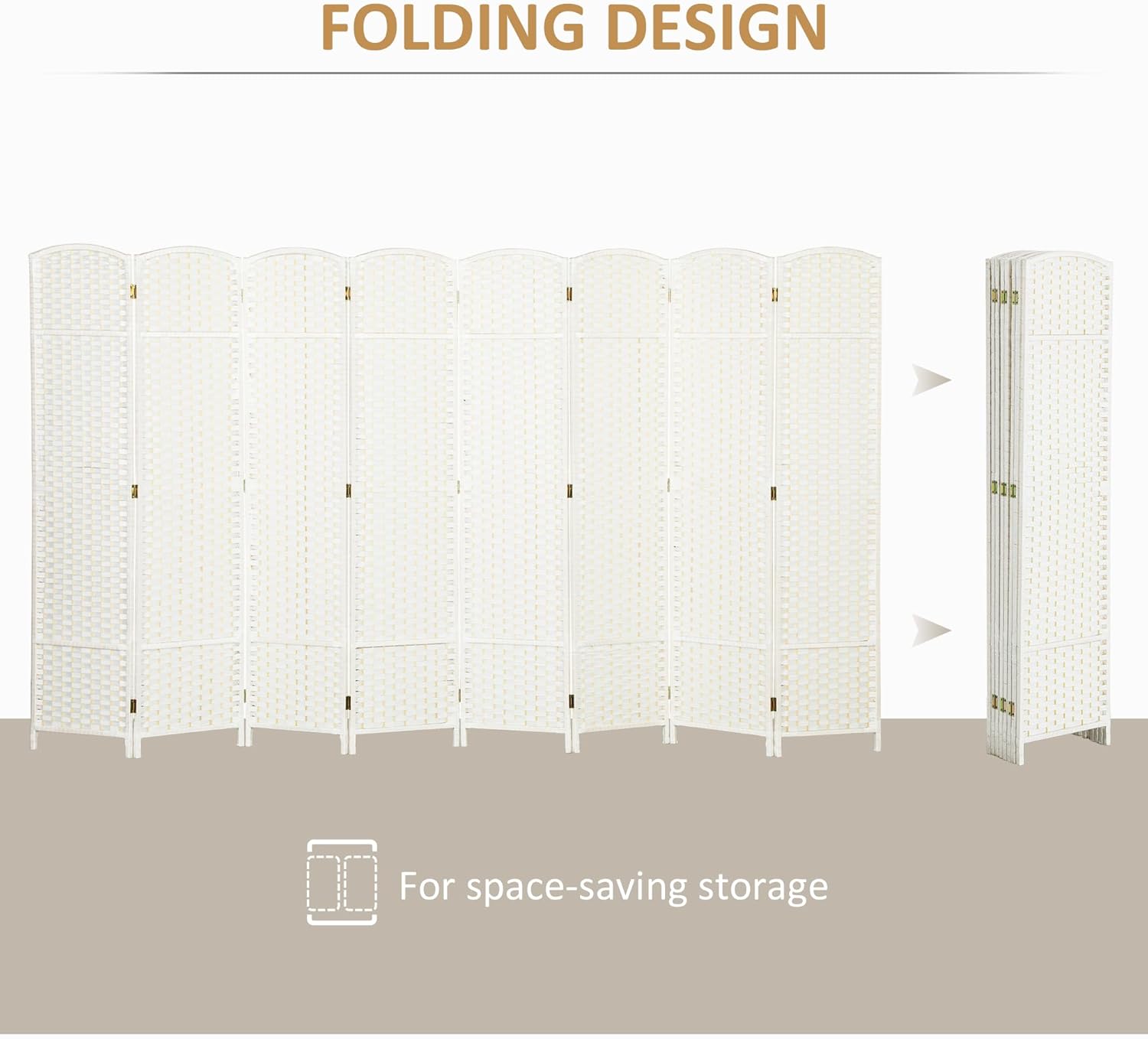 HOMCOM Room Divider, 8 Panel Folding Privacy Screen, 5.6' Tall Freestanding Wall Partition for Home Office, Bedroom, White