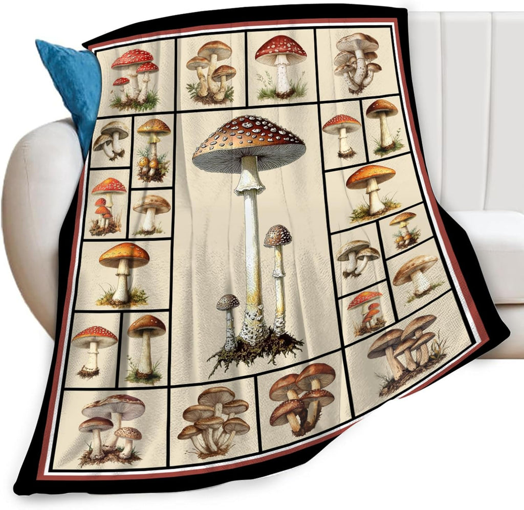 Mushroom Throw Blanket Mushroom Print Throw Blankets Gifts for Couch Sofa Bed Stuff Decor Soft Cozy Fleece Plush Warm Flannel Bedding for Lover Men Women Boys Girls 60"x80"