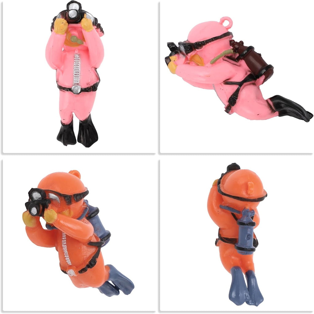 Diver Aquarium Decorations, Floating Diver Fish Tank Decorations, Floating Cartoon Diver Decor, Fun Floating Fish Decoration, PVC Diver Decor, Orange, 1 Set