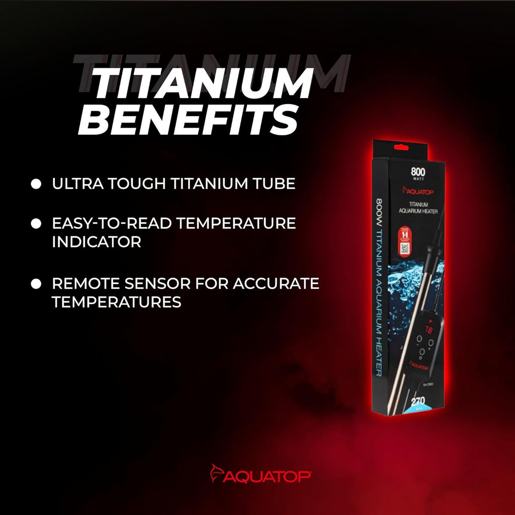 Aquatop 800W Titanium Heater with Controller – Submersible for Tanks Up to 270 Gallons, Adjustable 68-92°F, Durable for Large Fish & Turtles, TH-C800