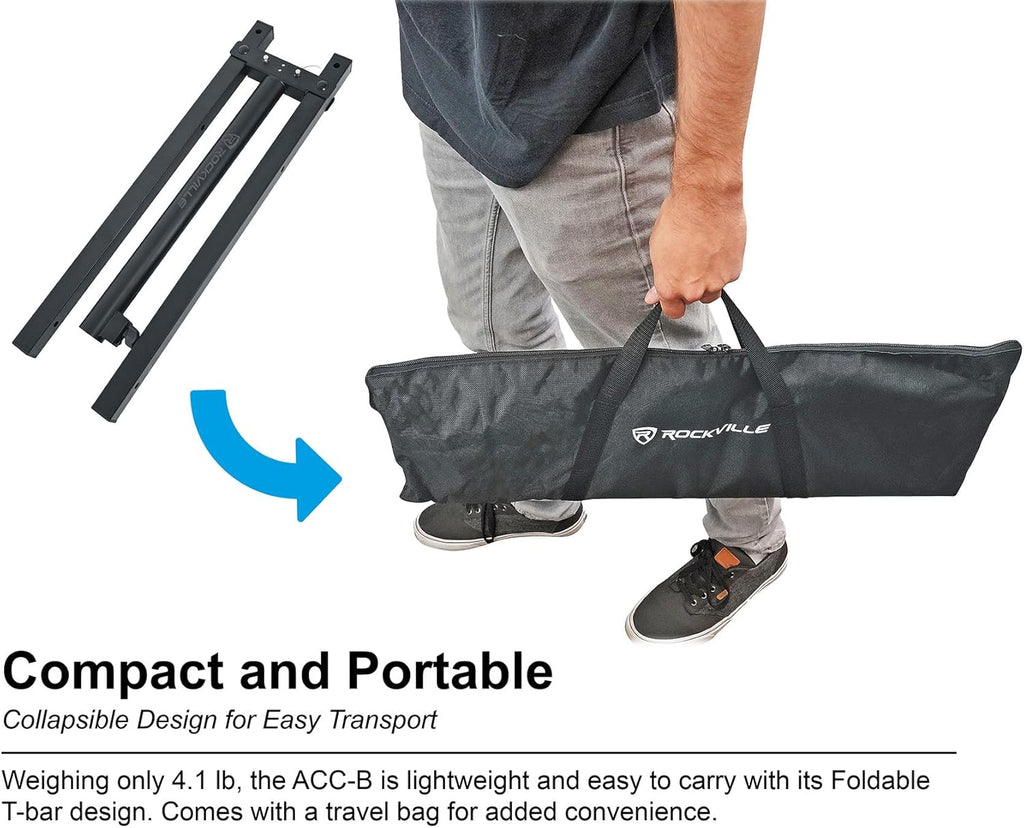 Rockville ACC-B Collapsible T-Bar Lighting Bar for 35MM Pole Stand, Travel Bag Included, 4 Light Mounts, Portable, Perfect for DJs/Events/Lights