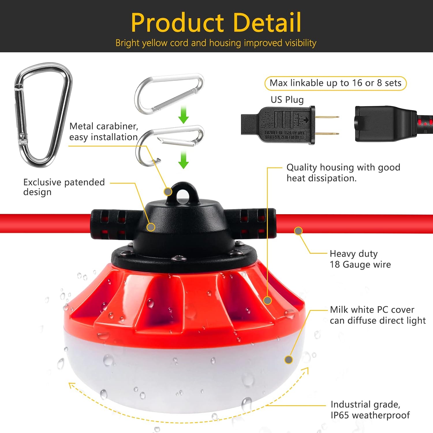 LED Construction Light, Christmas String Lights,200FT, 20000LM Industrial LED Work Lights, Super Bright Temporary Lighting for Job , Work,Outdoor, Indoor for Holiday Decoration & Practical Lighting