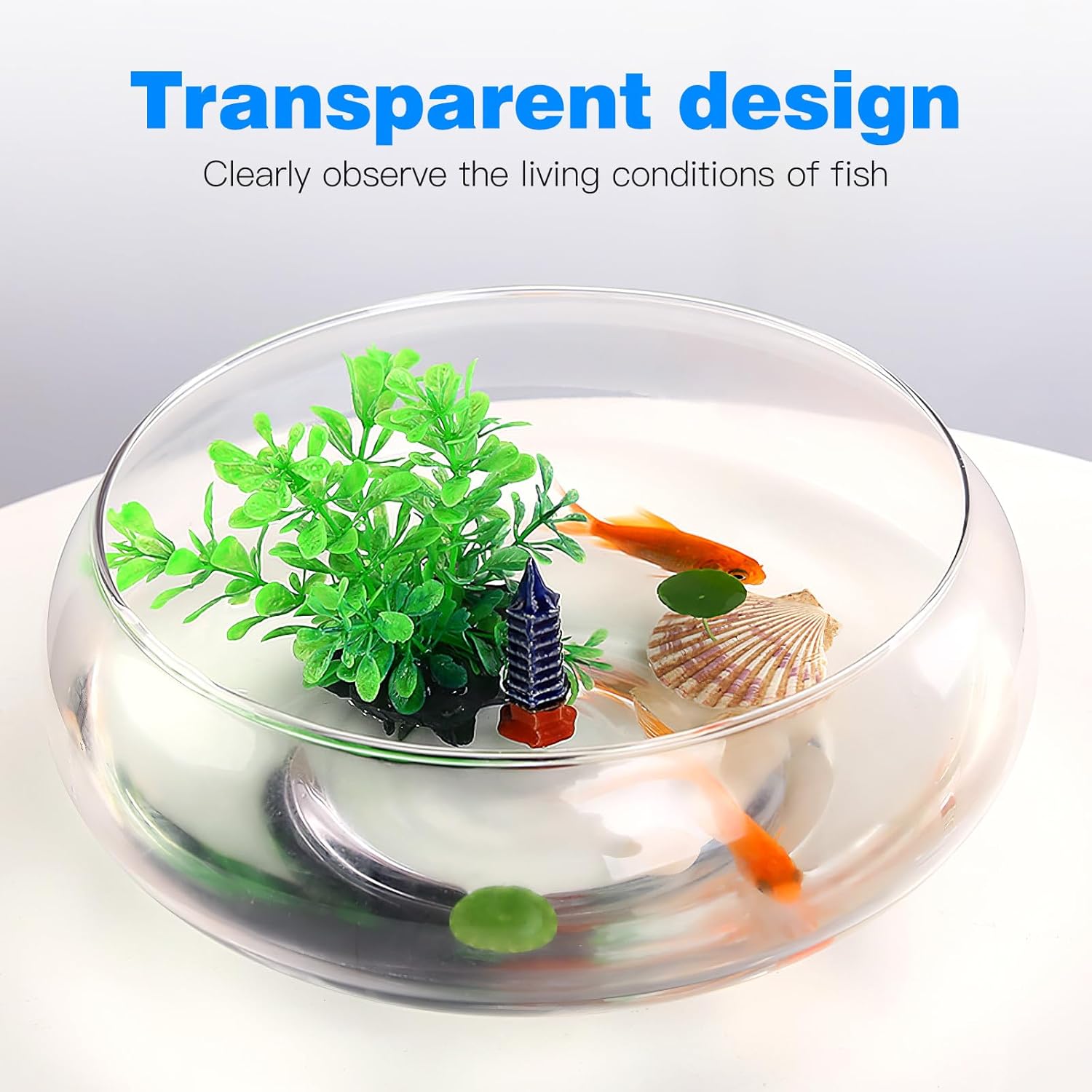 NUOBESTY Transparent Fish Tank Aquarium Plastic Desktop Fish Bowl for Office Home Goldfish Plants Supply