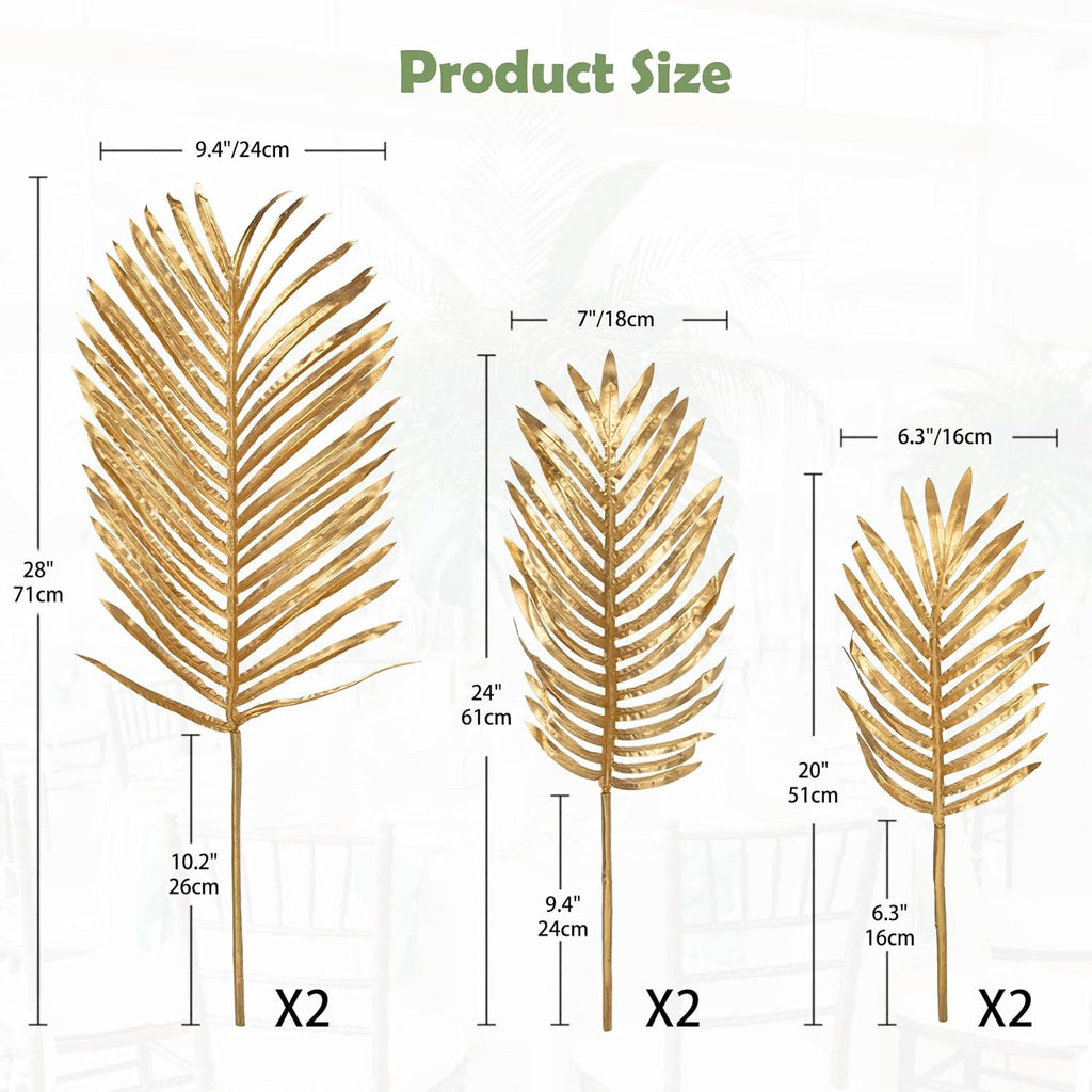 DILATATA Large Faux Gold Palm Leaves – Artificial Tropical Areca Palm Fronds for Floral Arrangements, Party Centerpieces, Home & Event Decor