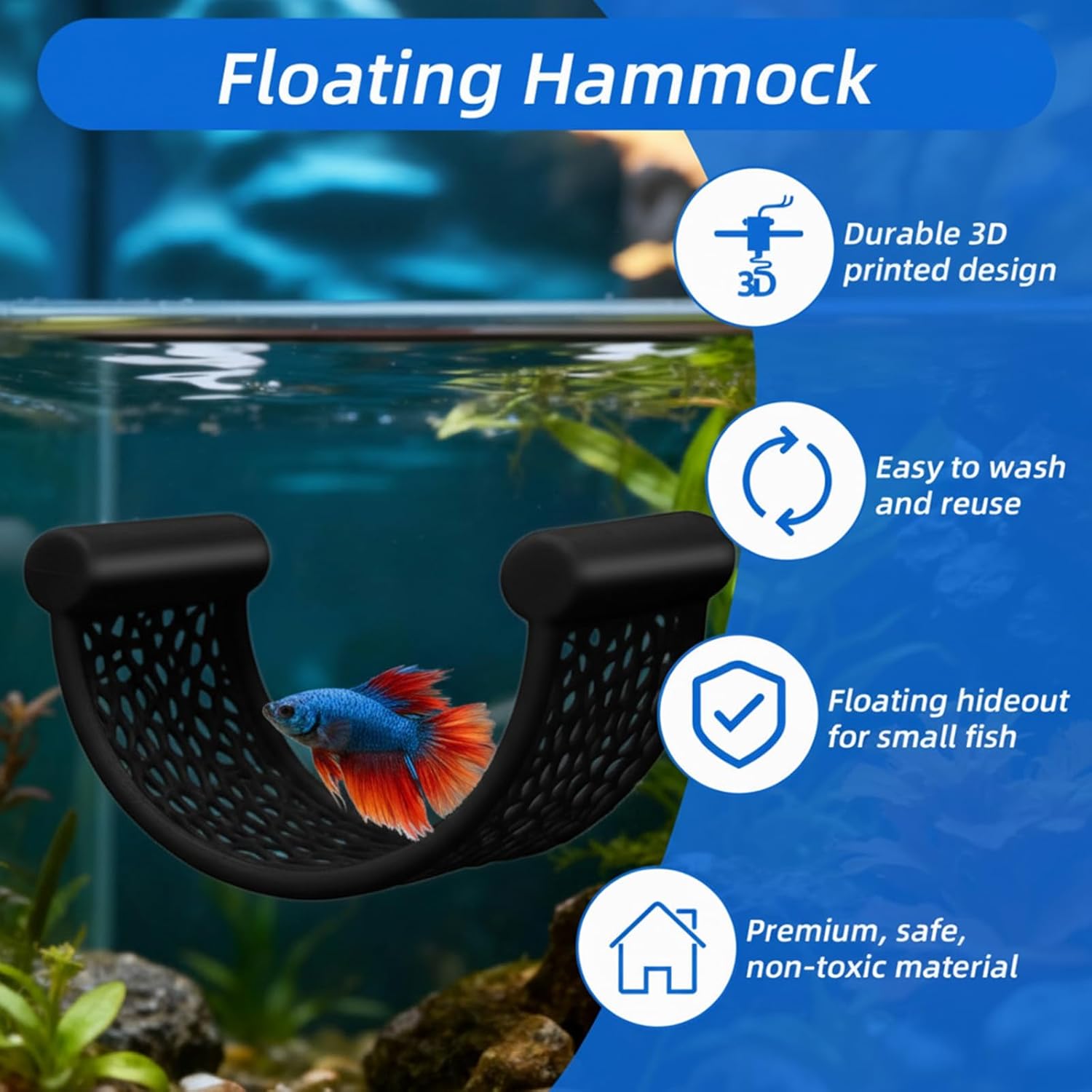 Black Betta Fish Hammock, Aquarium Floating Rest Platform for Small Fishes Floating Bed for Small Fish Betta Hammock Fishes Tank Accessories for Shrimp Fishs Bettas (Black)