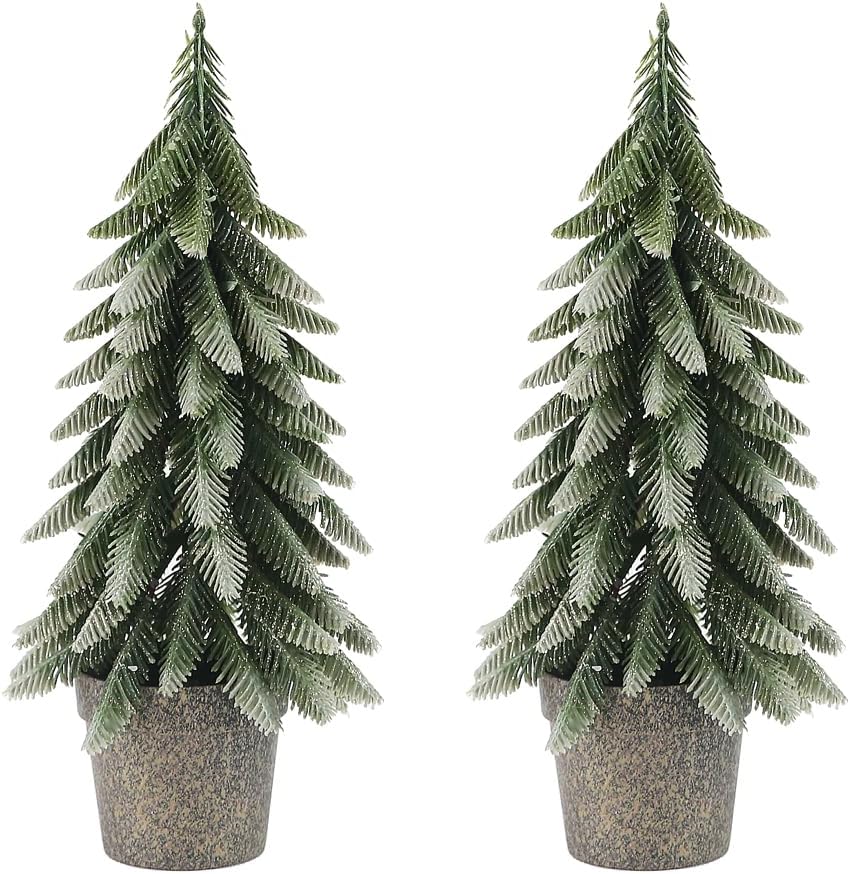 Mini Artificial Pine Trees in Decorative Pots, 2 Pack L Size Small Christmas Tree, Green Holiday Tabletop Christmas Trees Christmas Decorations for Bedroom Xmas Gifts (L)