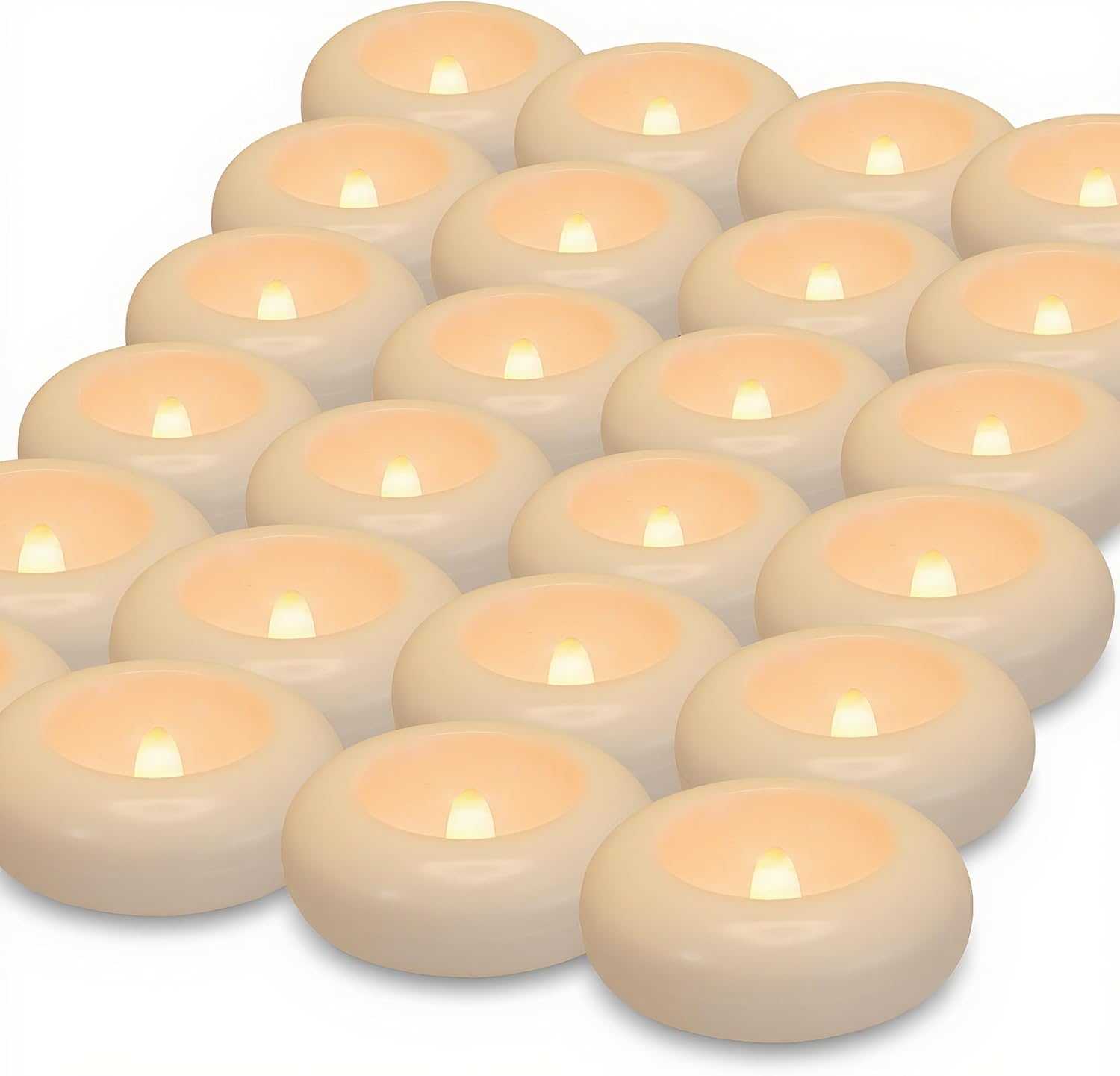 Aignis 24pcs LED Flameless Floating Candles, Burning Time Over 120 Hours, 3 Inch Plastic Battery Operated Tealights, Cozy White Light for Pool/Bathtub/Hot Bath/Wedding Centerpiece Decor Décor