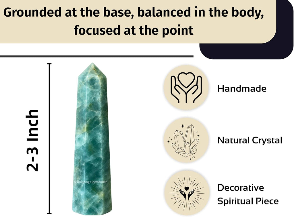 Aquamarine Crystal Towers ~ Natural Healing Crystal Point Obelisk for Reiki Healing and Crystal Grid (2" to 3" INCH)