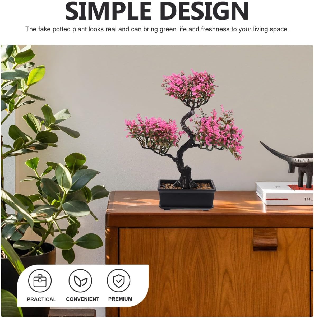 Cabilock Artificial Bonsai Tree, Fake Potted Bonsai Plants Decoration, Simulation Faux Plants Decor, Desktop Realistic Welcoming Pine Ornament for Home Office Entryway Chests Decor, Pink