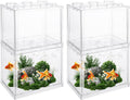 QTLCOHD 4 Pack Small Betta Fish Tank, 0.6 Gallon Mini Aquarium Tank, Clear Stackable Fish Bowl, Acrylic Tiny Cube Tank for Beta Fish Sea Monkeys Shrimp Snails