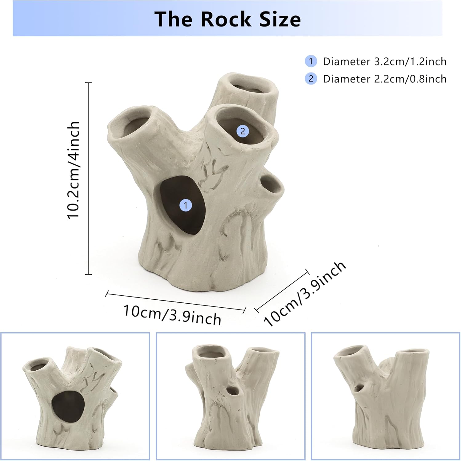 Aquarium Decorations Ceramic Artificial Stump Cave,Betta Fish Tank Accessories Hollow Tree Stump Decor 3-Piece Set